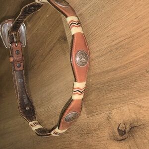 Tony Lama Brown Leather Belt with Silver Buckle
